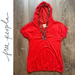 FREE PEOPLE Short Sleeve Hooded Pullover Medium